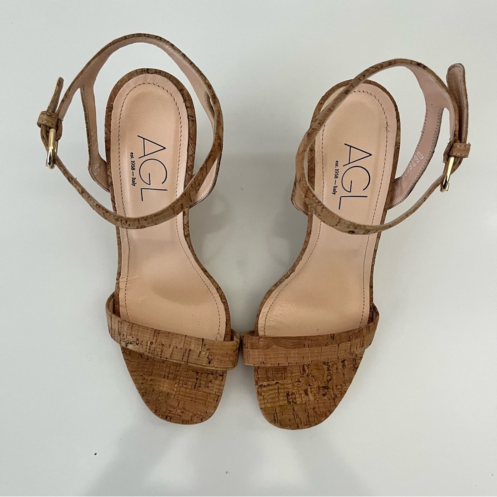 AGL Demi Ankle Strap Cork Wedge Sandal in Natural NEW - Picture 5 of 14